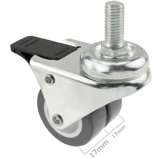 Roda doble pivotant industrial de PU i PVC transparent amb fre 50 mm M12