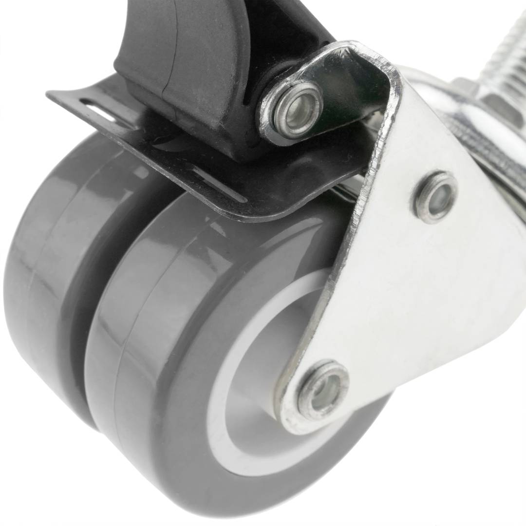 Roda doble pivotant industrial de PU i PVC transparent amb fre 50 mm M12