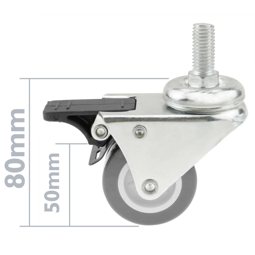 Podwójne obrotowe koło przemysłowe z PCW i PCV z hamulcem 50 mm M12 4 szt. 4 szt
