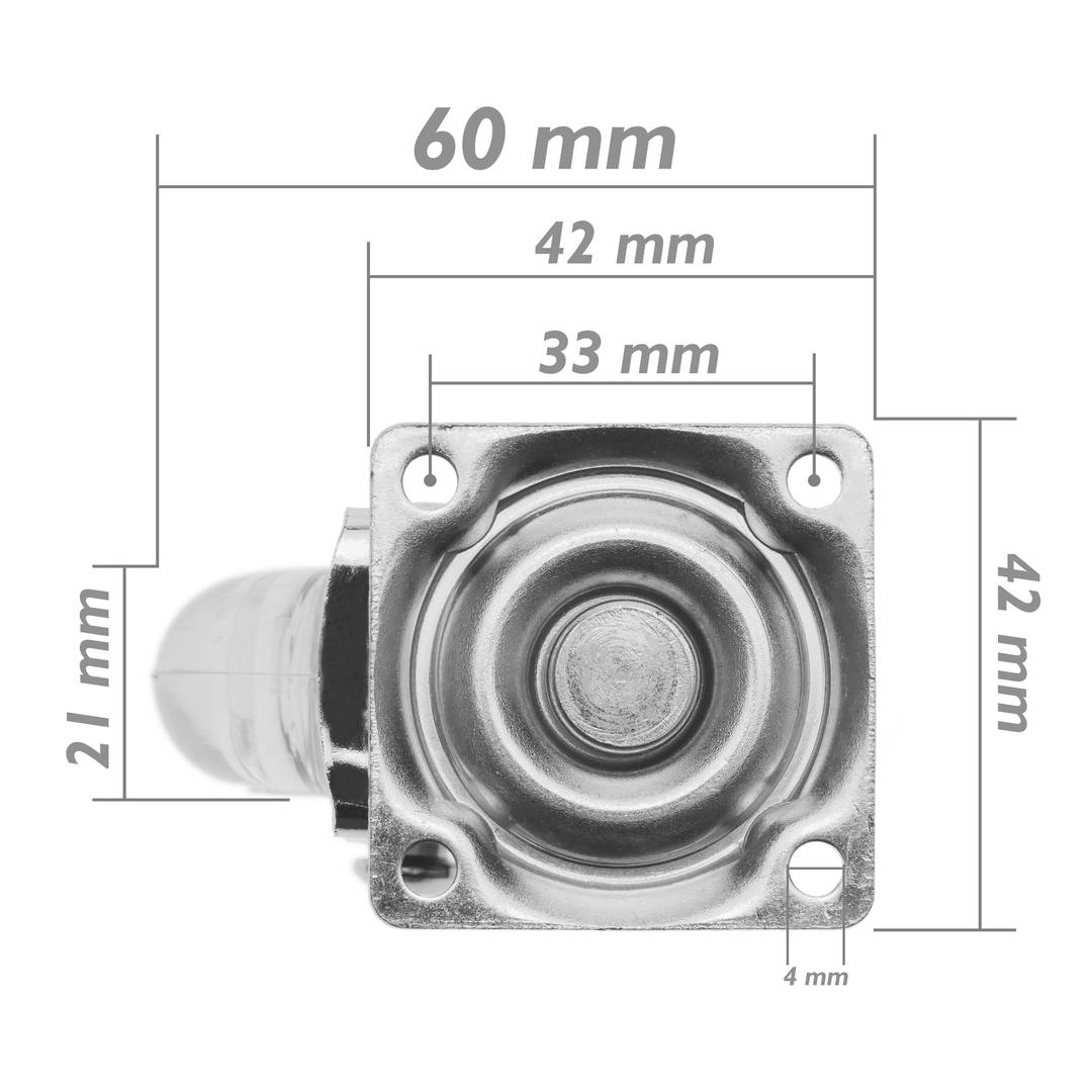 Transparant polyurethaan en transparant PVC zwenkwiel zonder rem 50 mm 4-pack