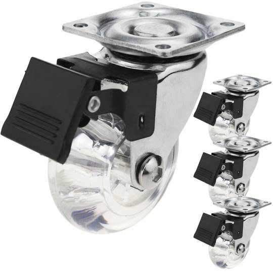 Rueda pivotante industrial de poliuretano y PVC transparente con freno 50 mm 4-pack
