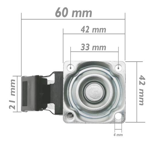 Rueda pivotante industrial de poliuretano y PVC transparente con freno 50 mm 4-pack