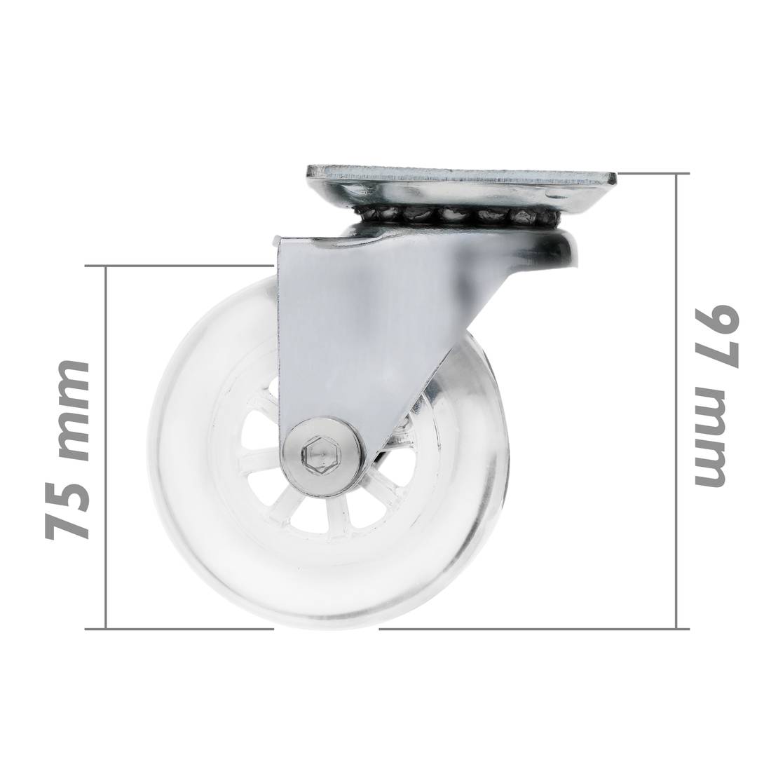 Roda pivotant industrial de poliuretà i PVC transparent sense fre 75 mm 4-pack