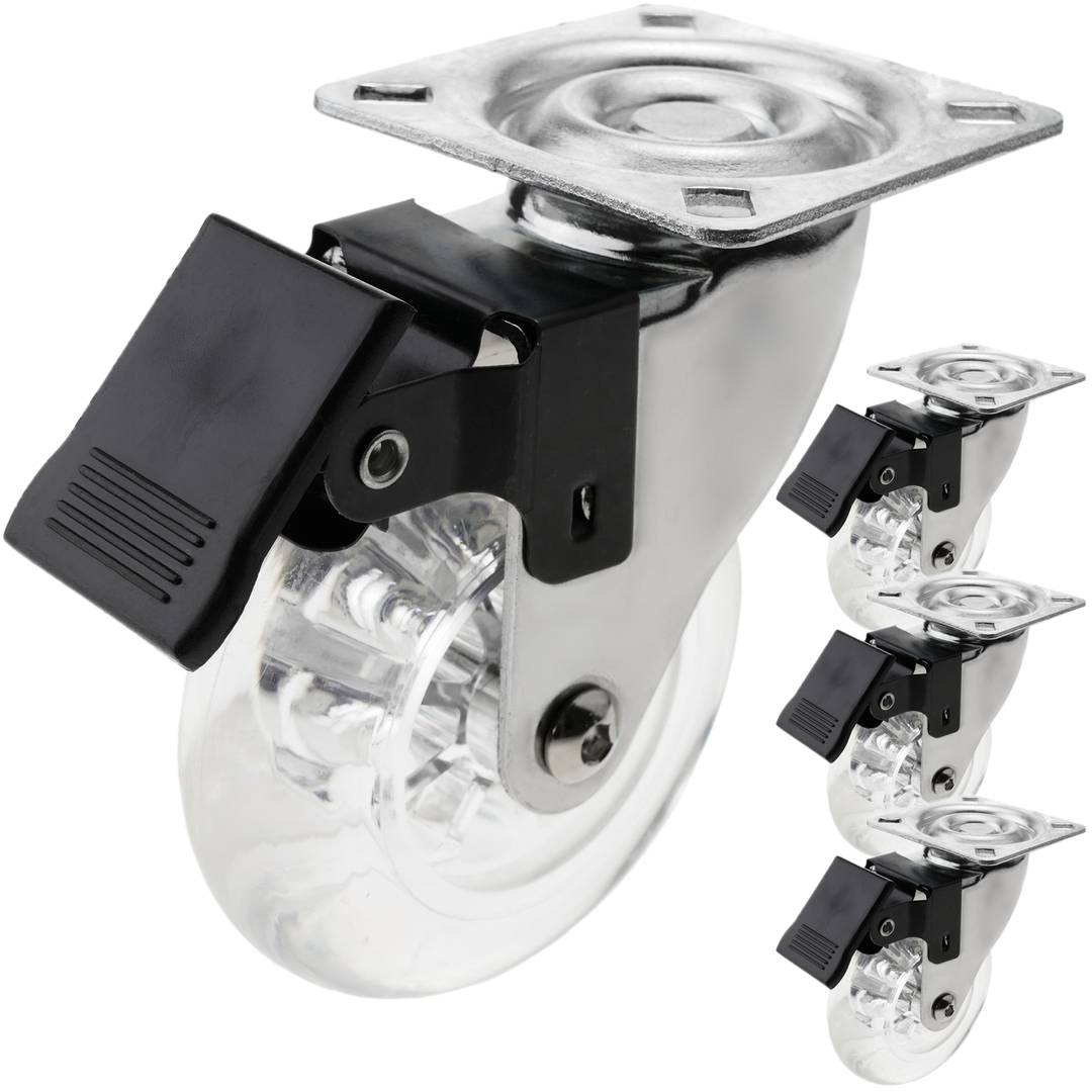 Roulettes pivotantes roue industrielle en polyuréthane et PVC transparent  sans frein 75 mm 4-pack