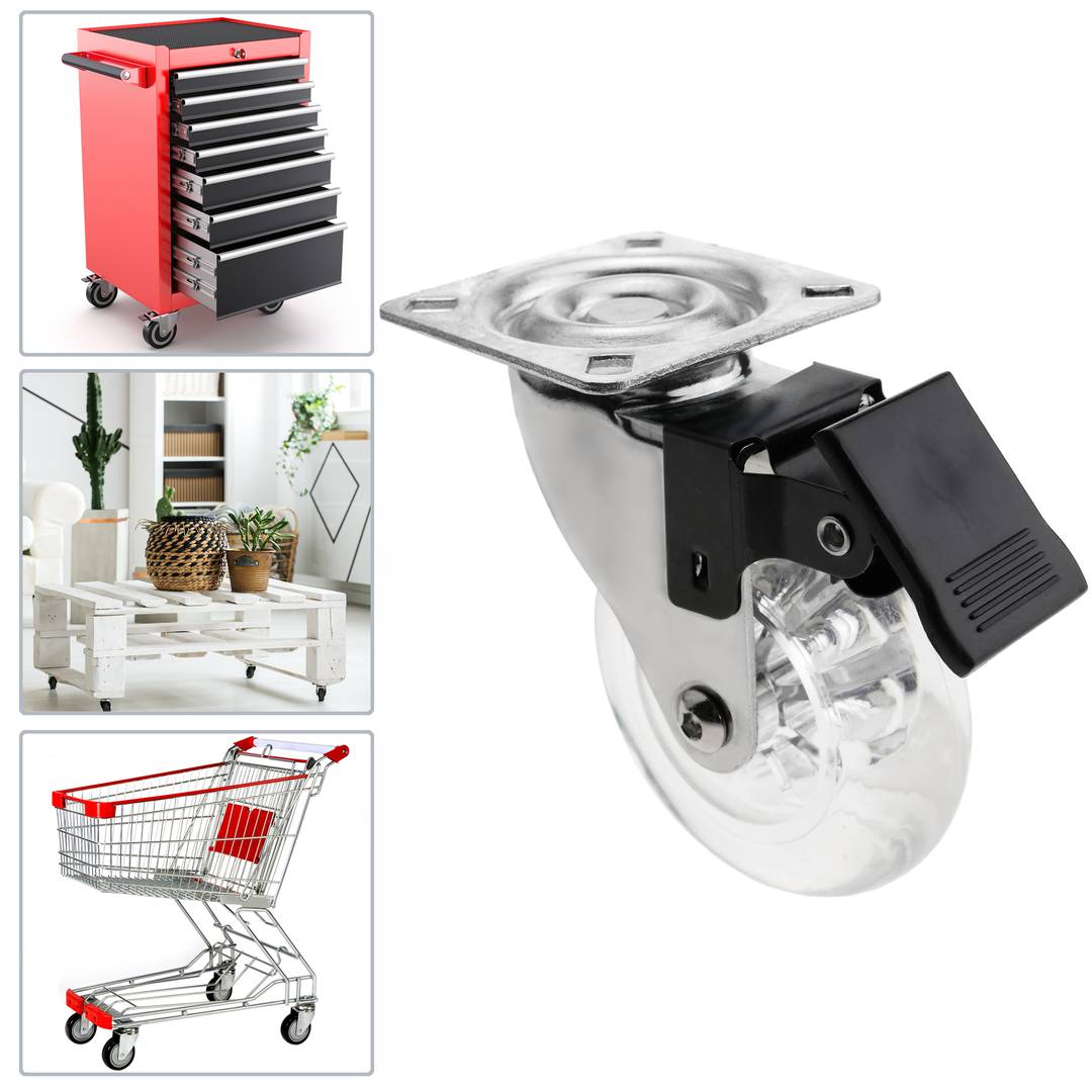 Roulettes pivotantes roue industrielle en polyuréthane et PVC transparent avec frein 75 mm 4-pack