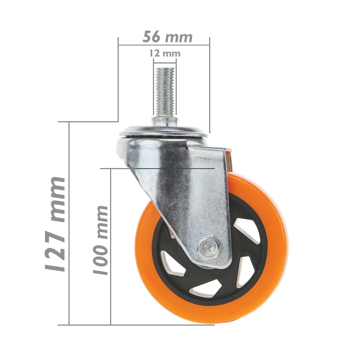 Roulettes pivotantes roue industrielle en polyuréthane sans frein 100 mm M12 4-pack