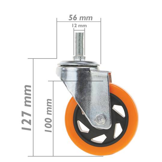 Roulettes pivotantes roue industrielle en polyuréthane sans frein 100 mm M12 4-pack