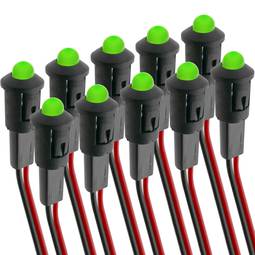 Lampe voyant LED 8mm 12VDC Pilote de couleur vert 10-pack