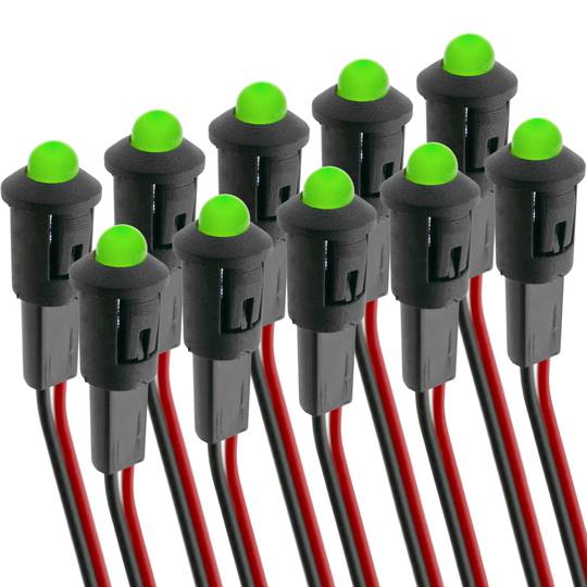 Pilot LED light 8mm 12VDC green color 10-pack