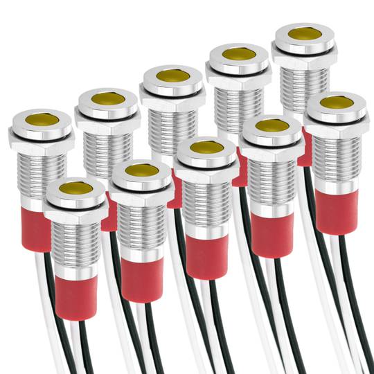 8mm 12VDC Żółta lampka kontrolna LED do montażu na panelu 10 pack