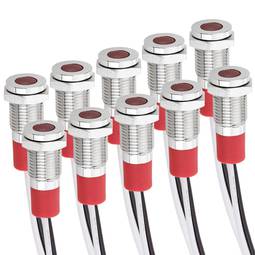 Lampe voyant LED 8mm 12VDC à montage sur panneau rouge 10 pack