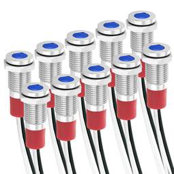 Luz LED Piloto de 8mm 12VDC para montaje en panel de color azul 10 pack