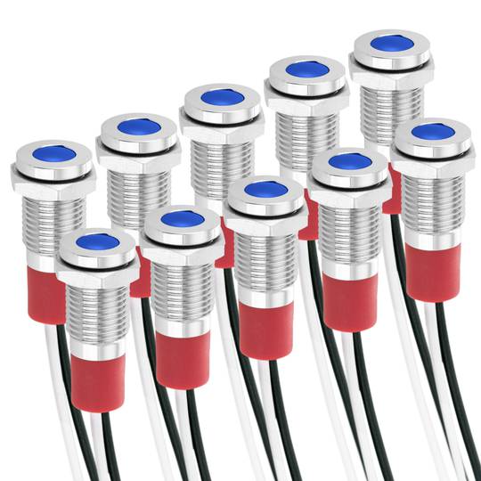 Luce pilota a LED blu per montaggio a pannello da 8 mm 12VDC 10 pack