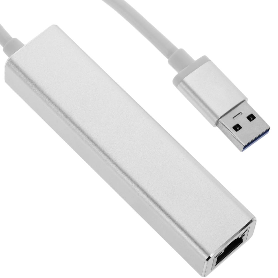 Convertisseur USB 3.0 à 3xUSB 3.0 et Ethernet RJ45 de couleur argentée