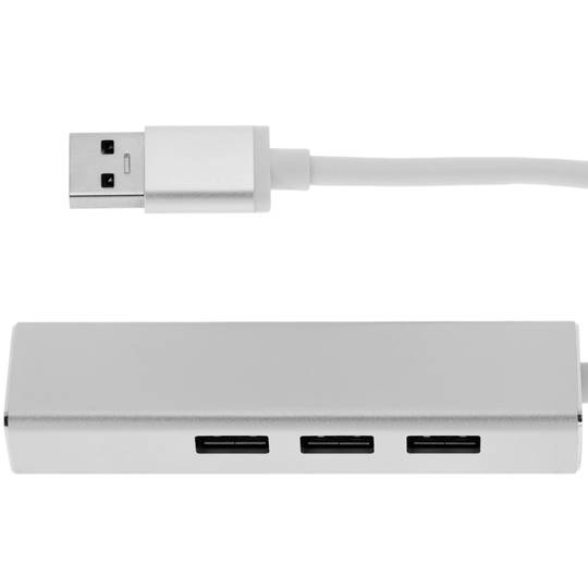 Convertisseur USB 3.0 à 3xUSB 3.0 et Ethernet RJ45 de couleur argentée