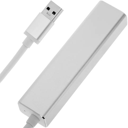 Convertisseur USB 3.0 à 3xUSB 3.0 et Ethernet RJ45 de couleur argentée
