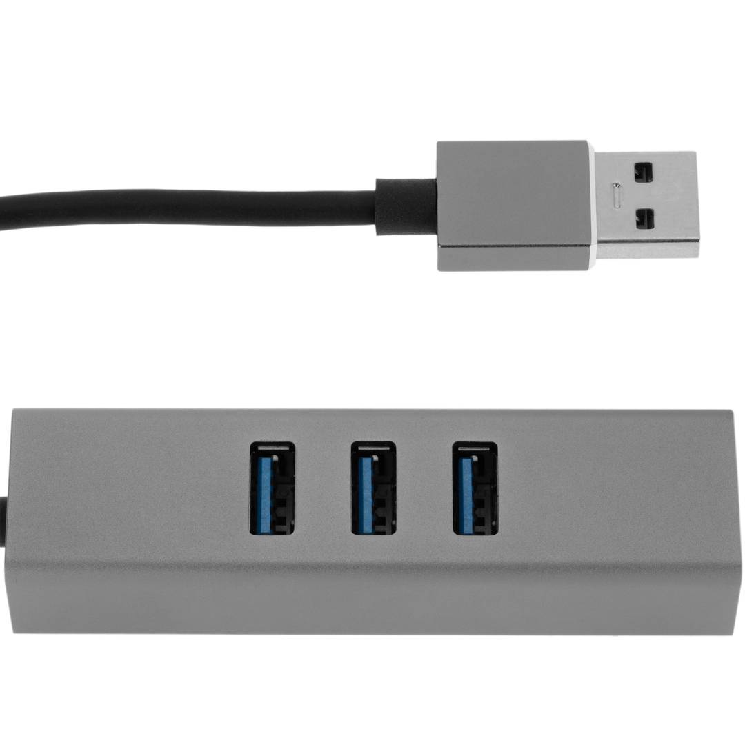USB 3.0 to 3xUSB 3.0 and Ethernet RJ45 converter grey colour
