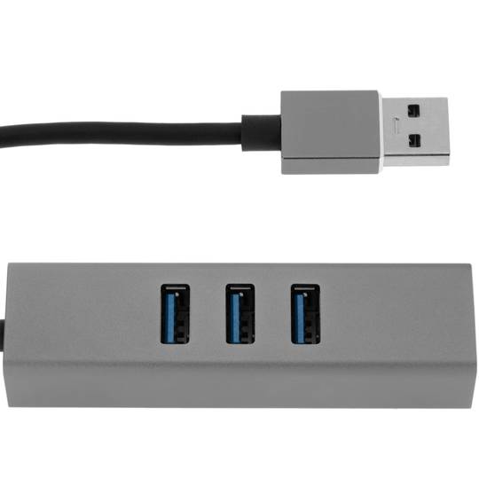 USB 3.0 to 3xUSB 3.0 and Ethernet RJ45 converter grey colour