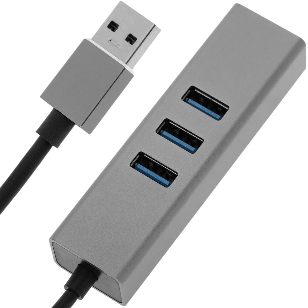 USB 3.0 to 3xUSB 3.0 and Ethernet RJ45 converter grey colour