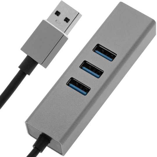 USB 3.0 to 3xUSB 3.0 and Ethernet RJ45 converter grey colour