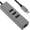 Conversor d'USB-C 3.0 a 3xUSB 3.0 i Ethernet RJ45 color gris