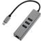 Conversor d'USB-C 3.0 a 3xUSB 3.0 i Ethernet RJ45 color gris