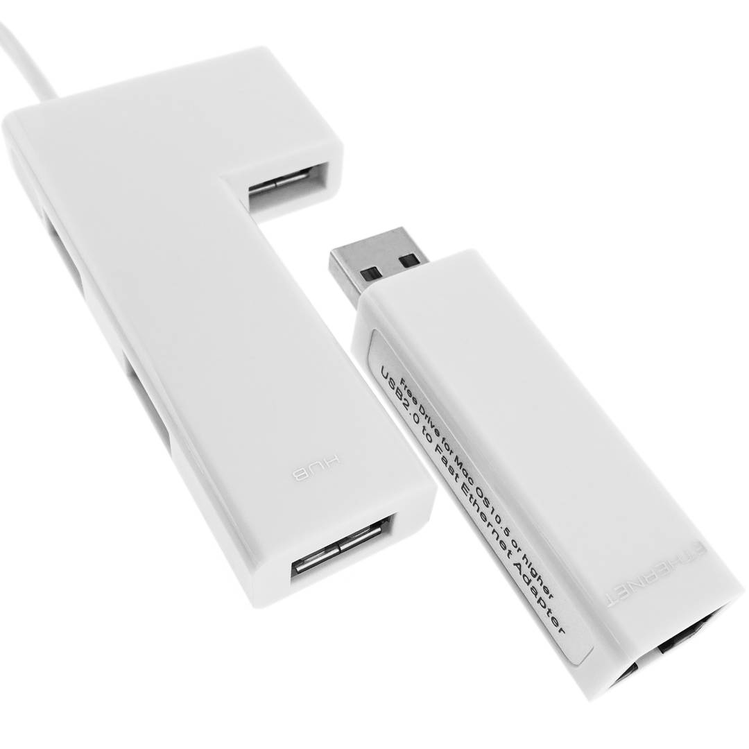 USB 2.0 Fast Ethernet et 4 ports USB hub 100Mb blanc