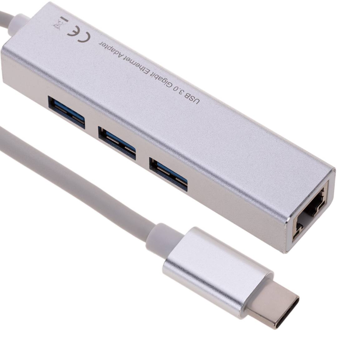 Sharkoon - 3-Port USB 3.0 Aluminium Hub + RJ45 Ethernet Adapter