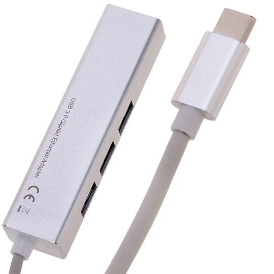Adaptateur USB 3.0 type C au RJ45 Gigabit Ethernet avec concentrateur 3 ports USB de type A