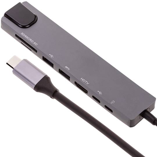 HUB USB C adaptador 8 en 1 lector SD/microSD USB2.0 USB3.0 HDMI y RJ45 100W PD