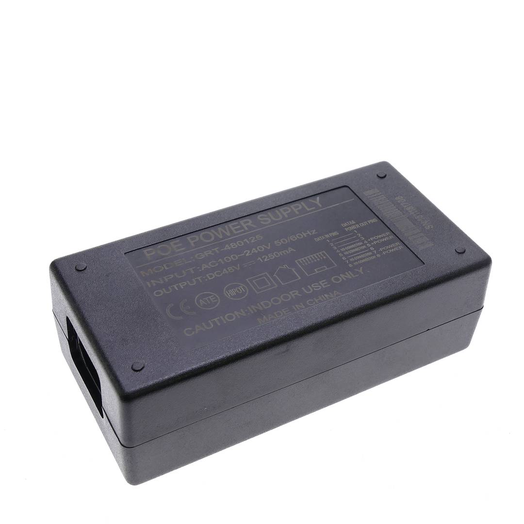 fonte de alimentação PoE 1250mA 100-240VCA para 48VDC Power over Ethernet