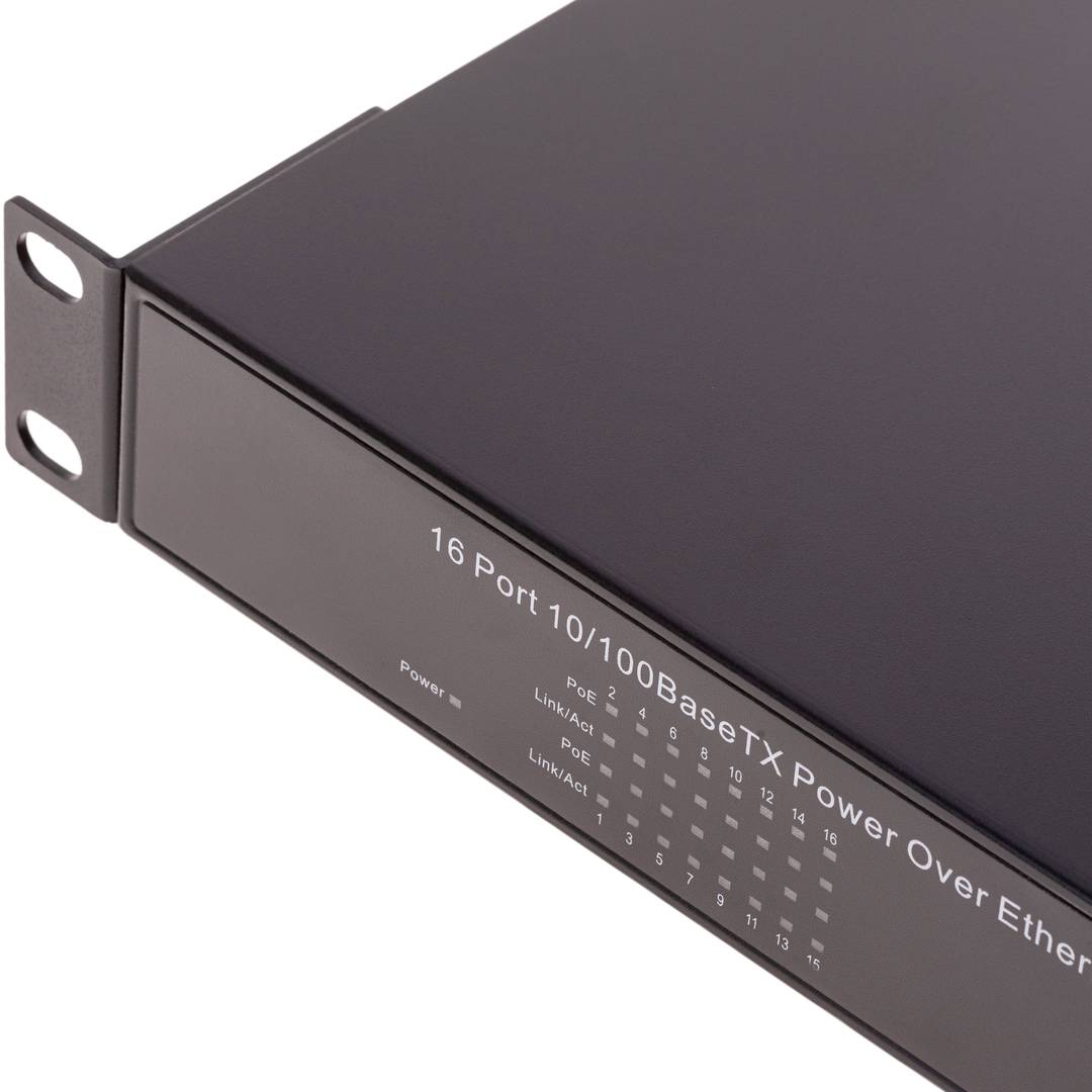 PoE Inyector Hub IEEE802.3af 10/100 Mbps 16-Port Rack 19