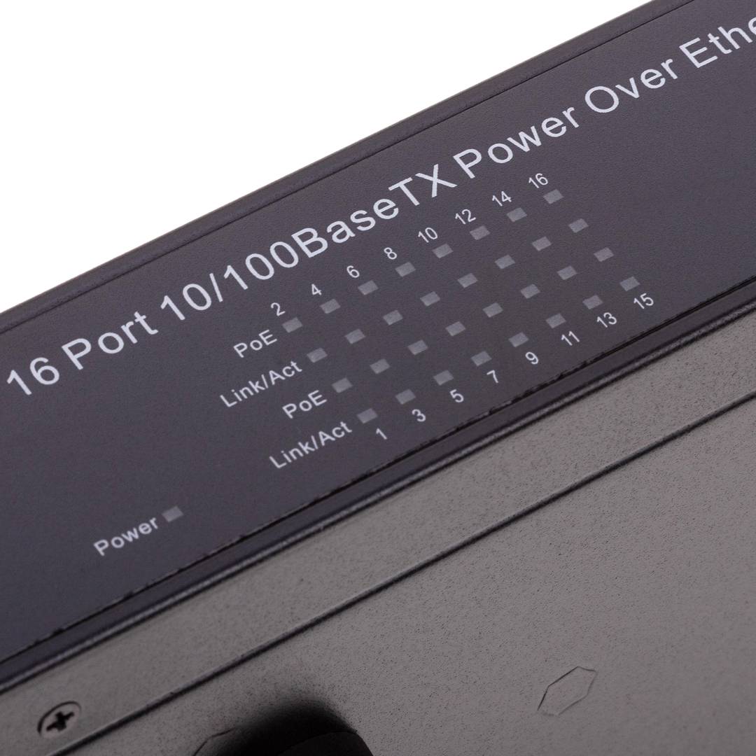 PoE Inyector Hub IEEE802.3af 10/100 Mbps 16-Port Rack 19