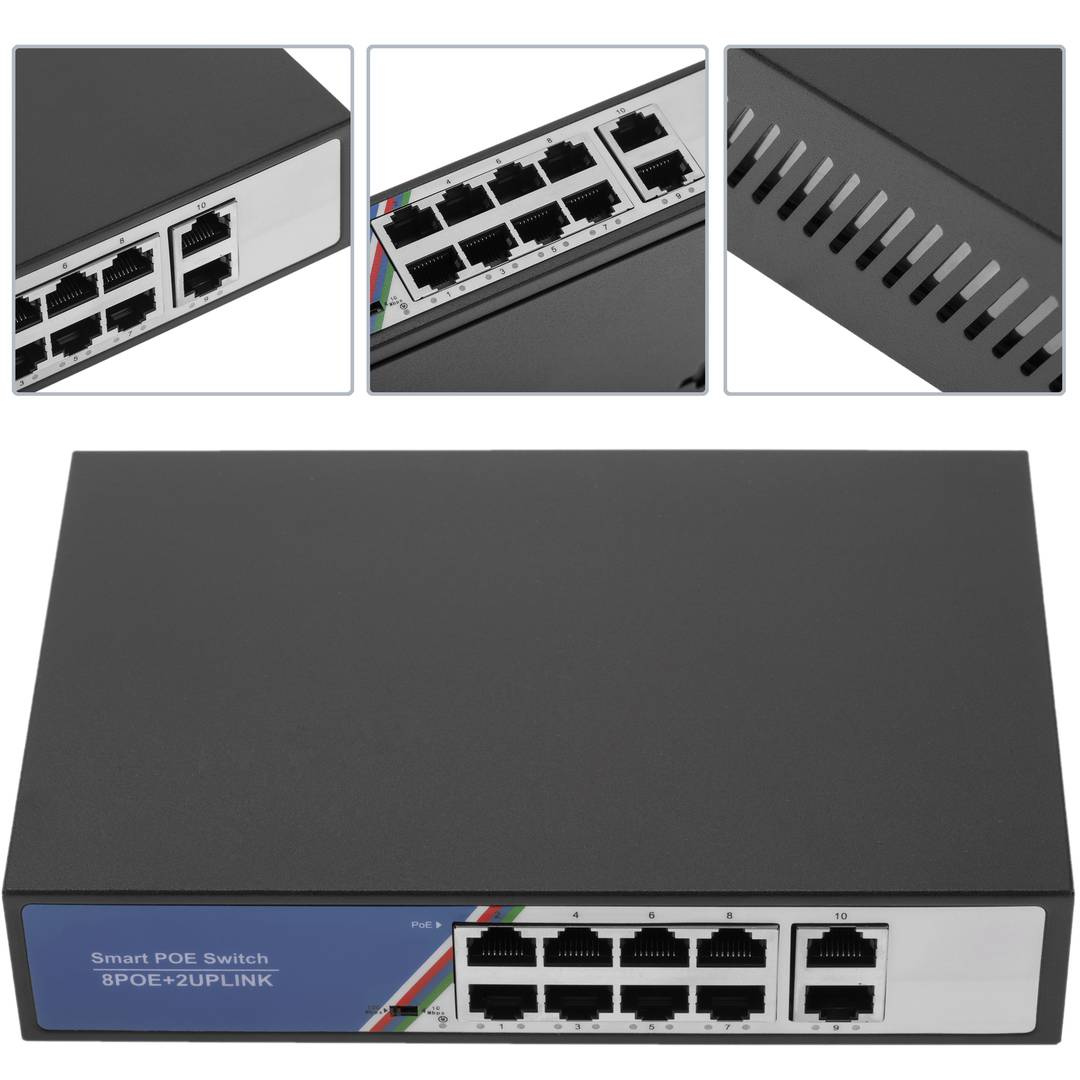 PoE Switch 10/100Mbps IEEE802.3af/at 2 portas UTP e 8 portas PoE