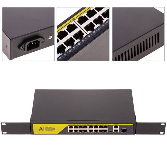 POE-Switch IEEE802.3af RACK19 (16 UTP + 2 Gigabit + 1 SFP-poorten)