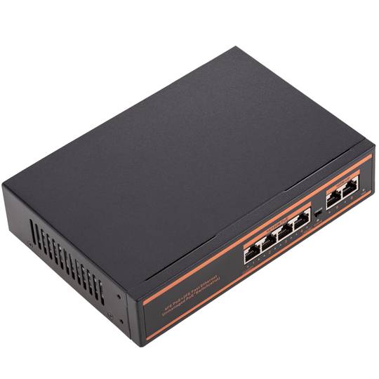 Switch PoE 10/100Mbps IEEE802.3af/at com 2 portas UTP e 4 portas PoE