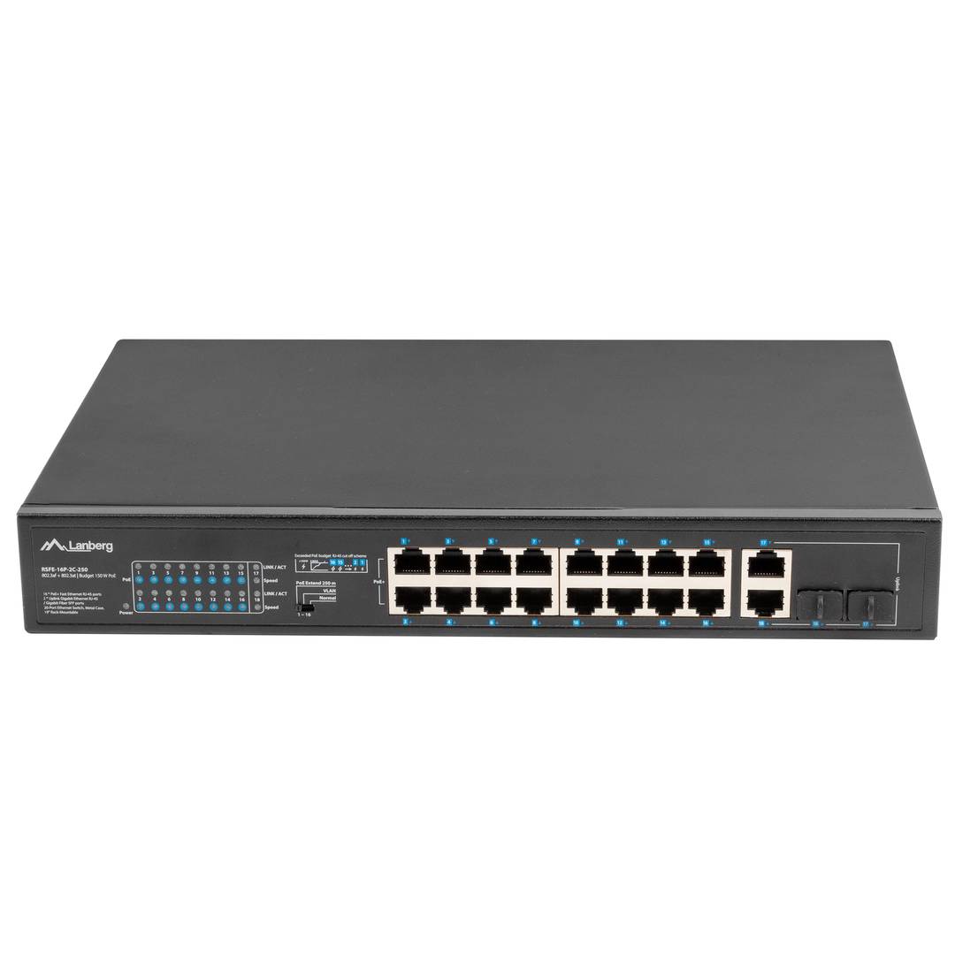 Commutateur intelligent Lanberg PoE+ avec 18 ports RJ45 pour rack 1U 19 pouces