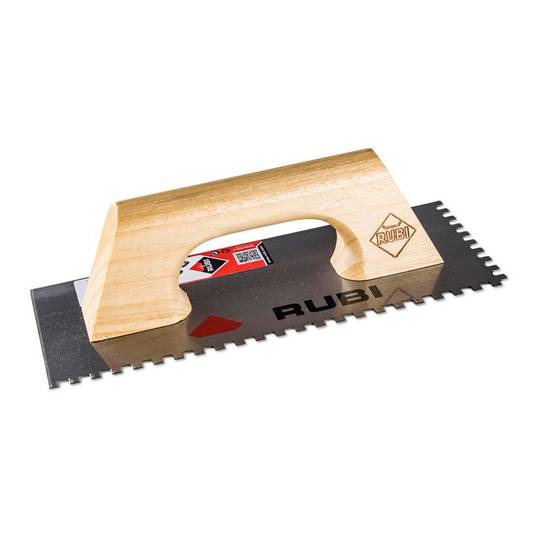 RUBI 28cm 6x6 serrated rectangular closed wooden handle steel trowel ...