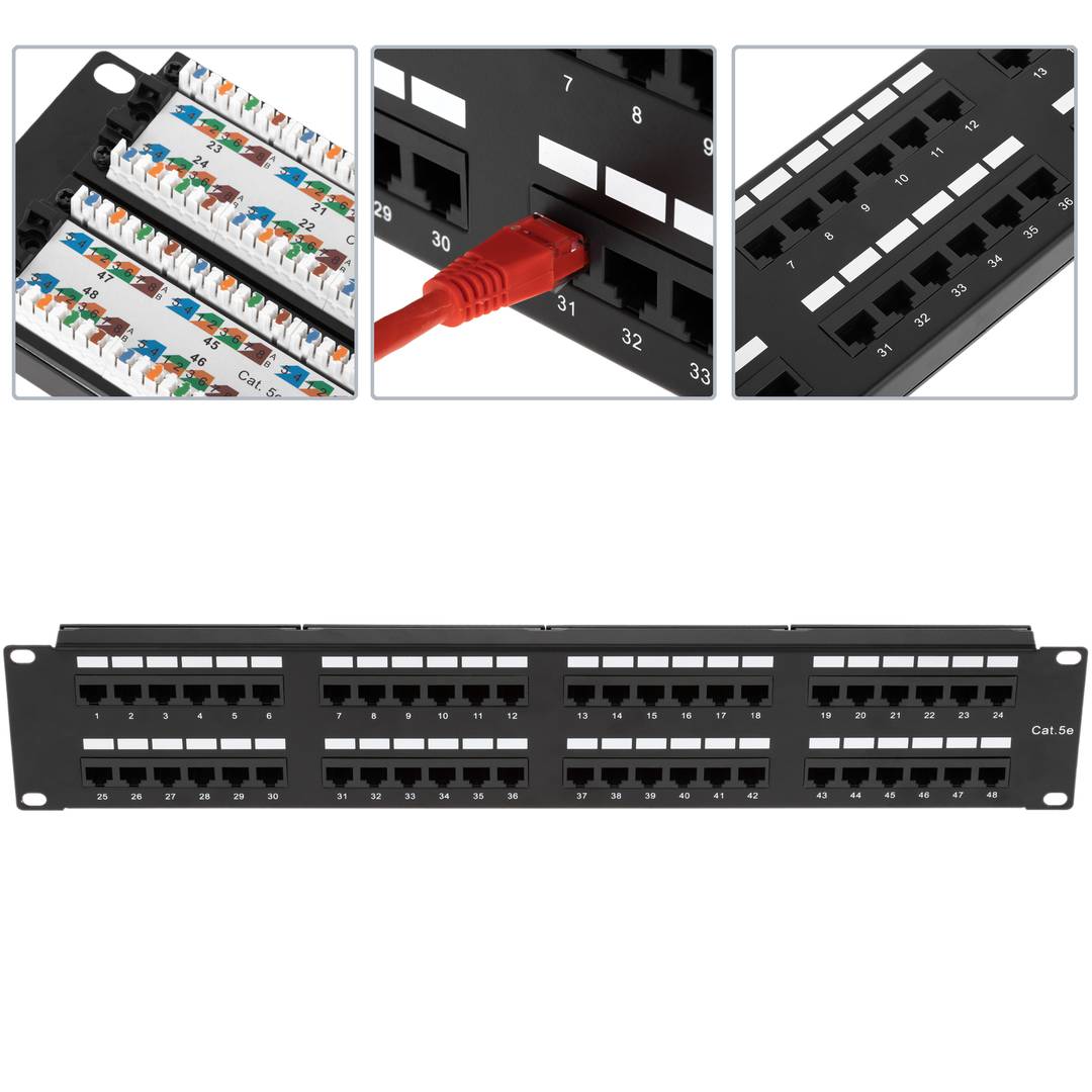 Panneau de brassage 48 RJ45 Cat.5e UTP 2U noir
