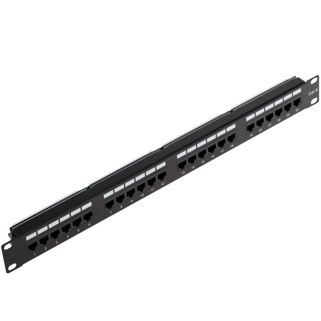 Patch panel de 24 RJ45 Cat.6 UTP 1U negro