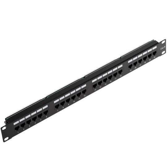 Patch panel de 24 RJ45 Cat.6 UTP 1U negro