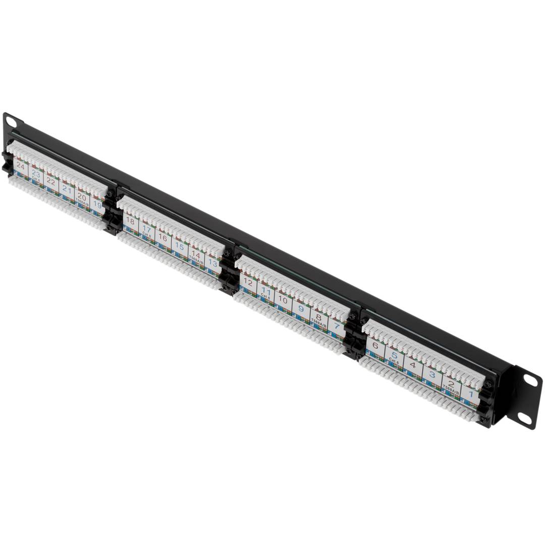 Patch panel de 24 RJ45 Cat.6 UTP 1U negro