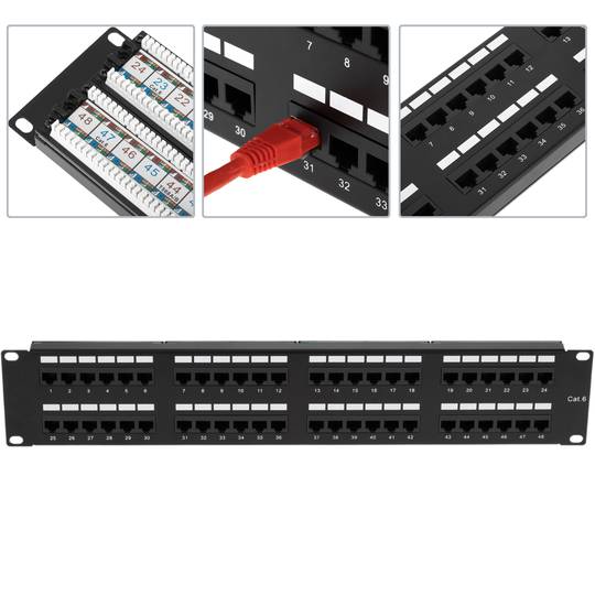 Patch panel 48 RJ45 Cat.6 UTP 2U nero