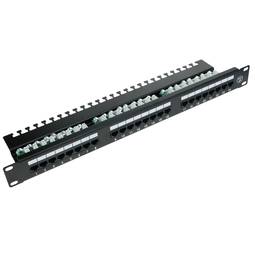Patch panneau panel Cat.5e UTP 24 RJ45 1U noir avec la gestion des câbles pour rack - RackMatic