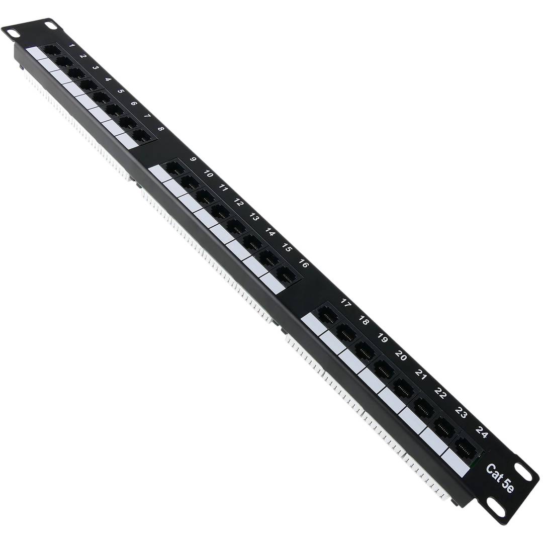 Patch panel de 24 RJ45 Cat.5e UTP 1U negro
