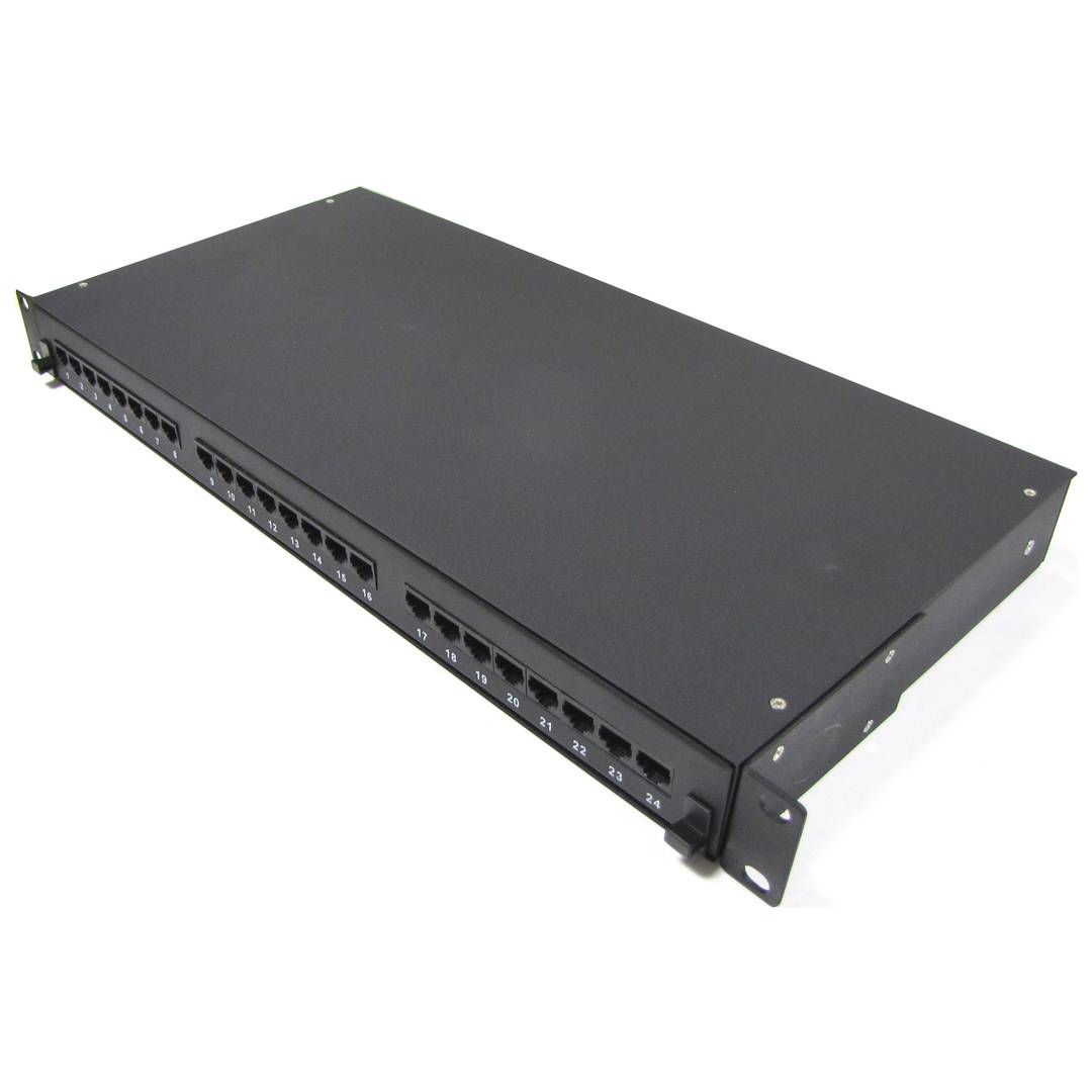 Painel de remendo de 1U 24 RJ45 UTP Cat.5e preto na gaveta removível
