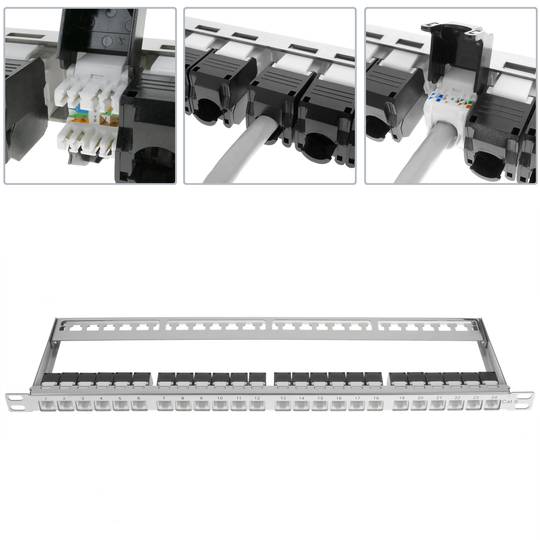 Patch panel 24 RJ45 Cat.6 UTP 0.5U metal with comb for cable management