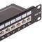 Patch panel rack 24 RJ45 Cat.6A FTP 1U preto com pente para gerenciamento de cabos