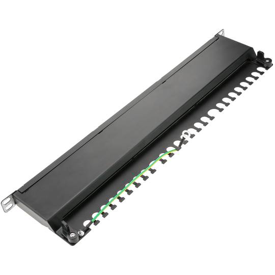 Patch panel rack 24 RJ45 Cat.6A FTP 0.5U noir avec peigne pour la gestion des câbles