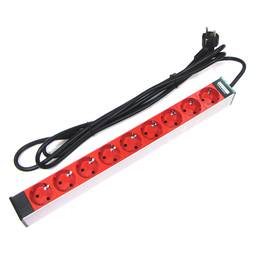 Multipresa ciabatta elettrica per armadi rack 19" 1U con 9 prese schuko rosso alluminio